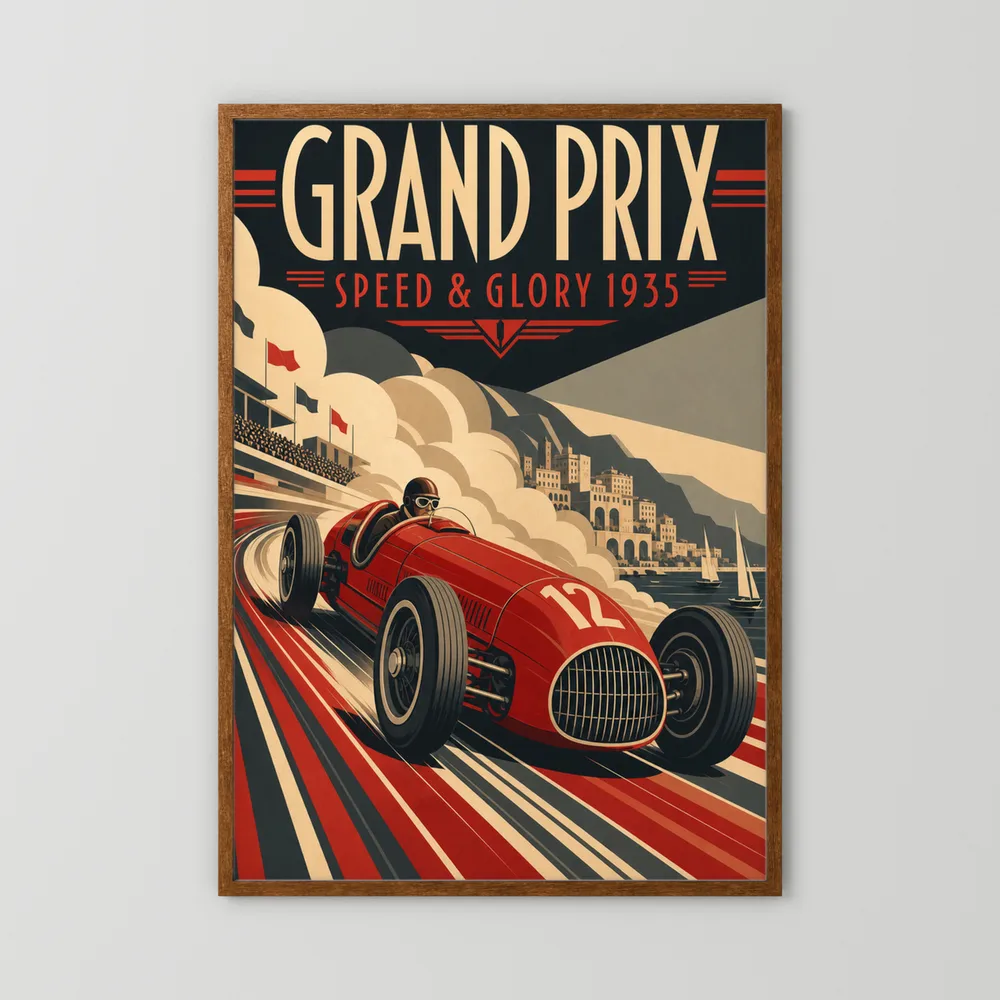 Grand Prix: Speed & Glory 1935 – Vintage Art Deco Racing Poster Print
