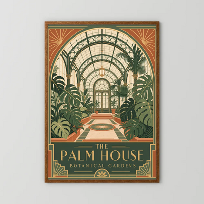 The Palm House: Botanical Gardens – Vintage Art Deco Conservatory Print