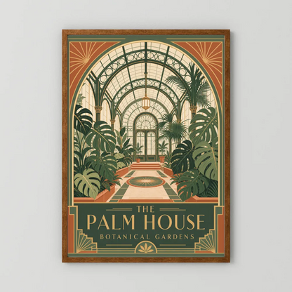The Palm House: Botanical Gardens – Vintage Art Deco Conservatory Print