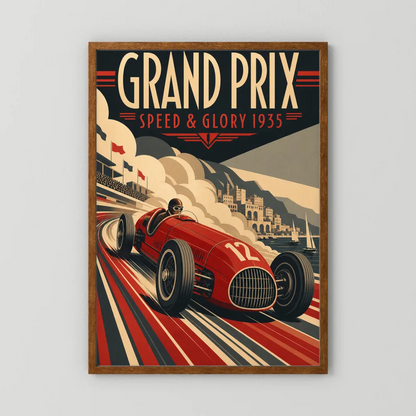 Grand Prix: Speed & Glory 1935 – Vintage Art Deco Racing Poster Print