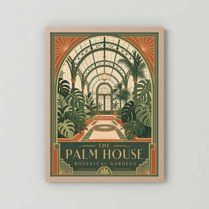 The Palm House: Botanical Gardens – Vintage Art Deco Conservatory Print