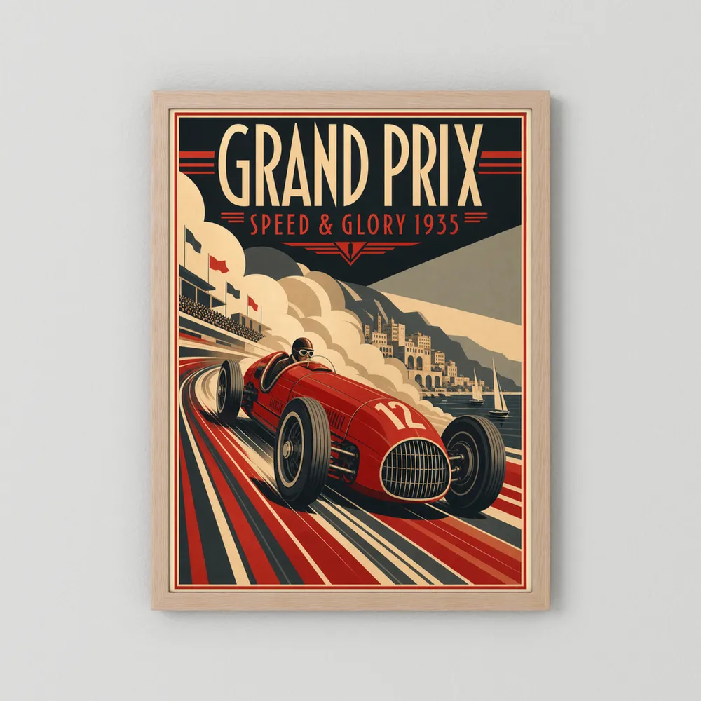 Grand Prix: Speed & Glory 1935 – Vintage Art Deco Racing Poster Print