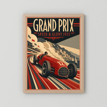 Grand Prix: Speed & Glory 1935 – Vintage Art Deco Racing Poster Print