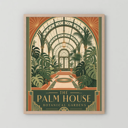 The Palm House: Botanical Gardens – Vintage Art Deco Conservatory Print