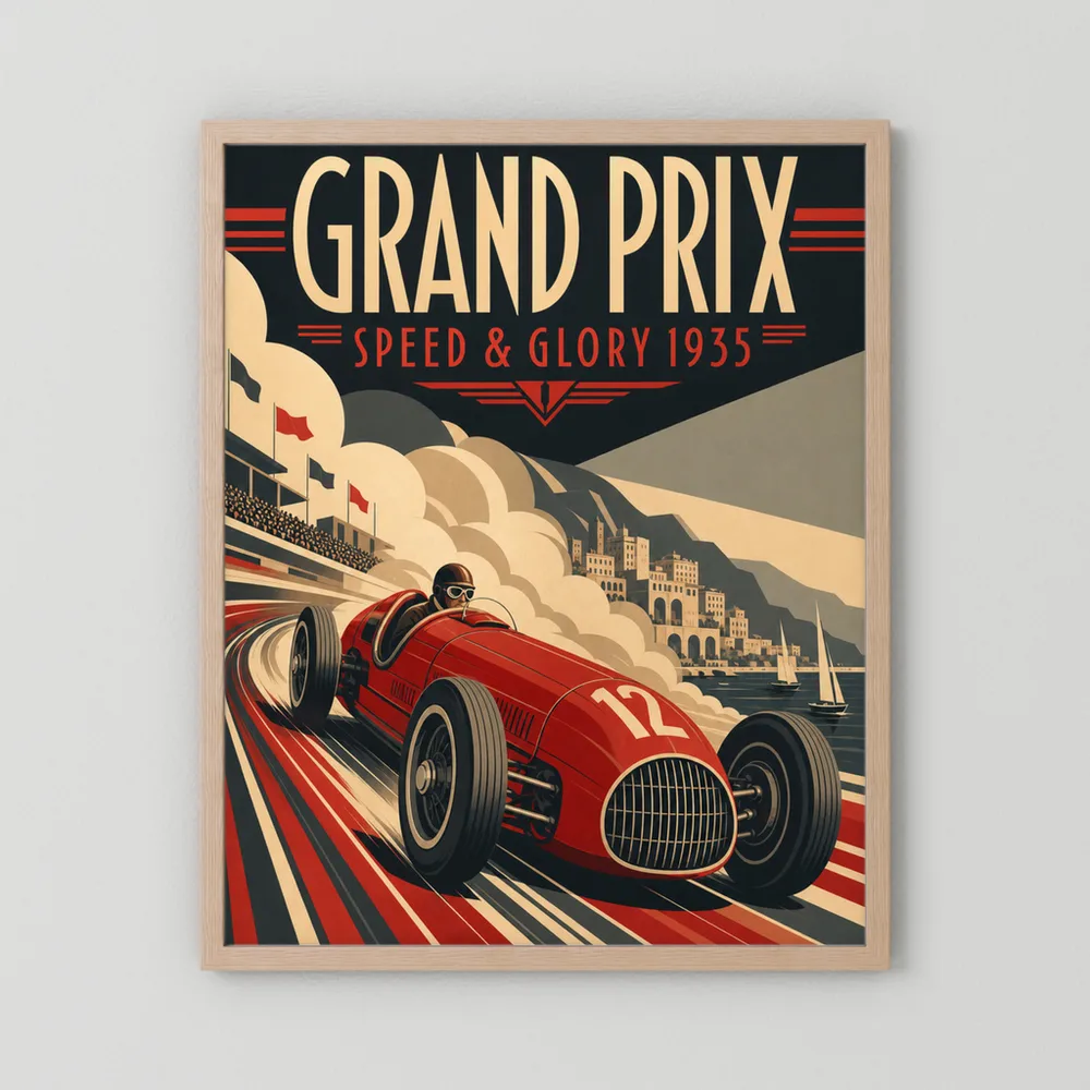 Grand Prix: Speed & Glory 1935 – Vintage Art Deco Racing Poster Print