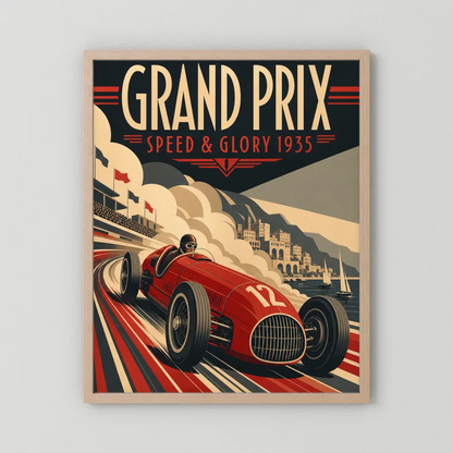 Grand Prix: Speed & Glory 1935 – Vintage Art Deco Racing Poster Print
