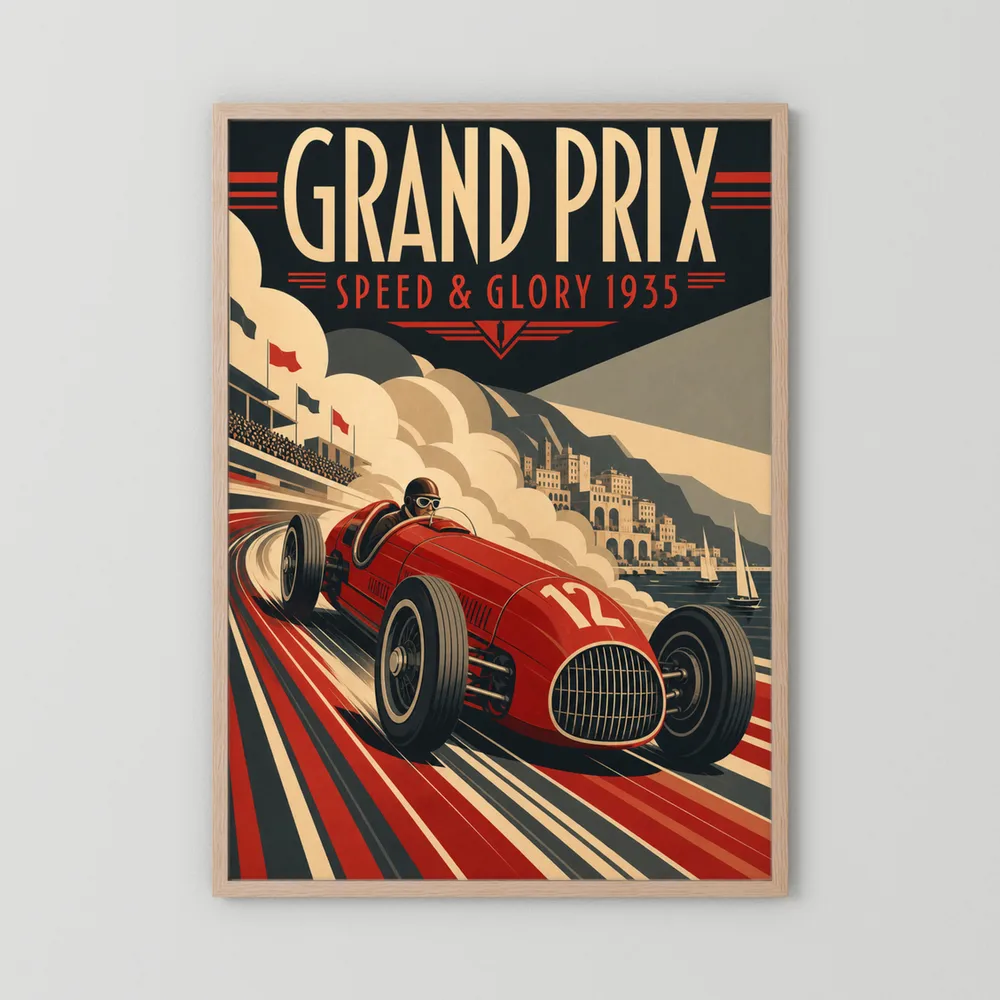 Grand Prix: Speed & Glory 1935 – Vintage Art Deco Racing Poster Print