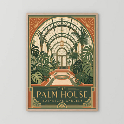 The Palm House: Botanical Gardens – Vintage Art Deco Conservatory Print