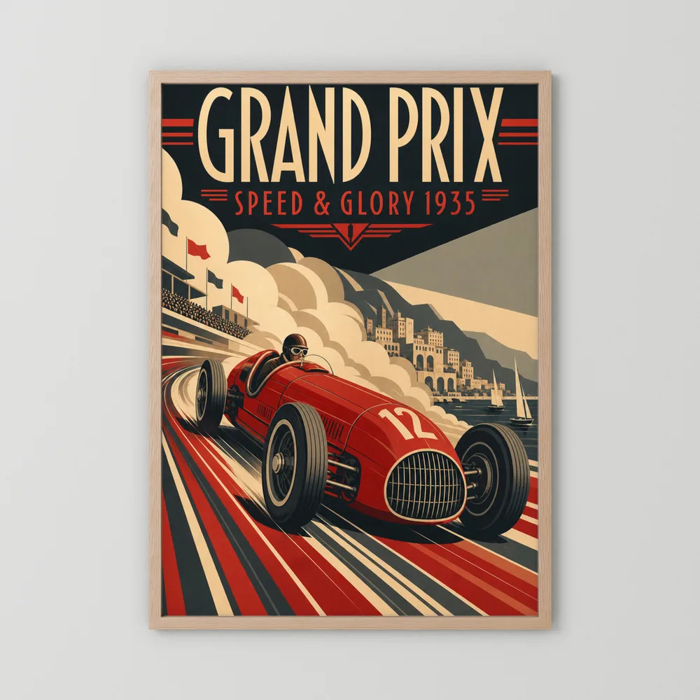 Grand Prix: Speed & Glory 1935 – Vintage Art Deco Racing Poster Print