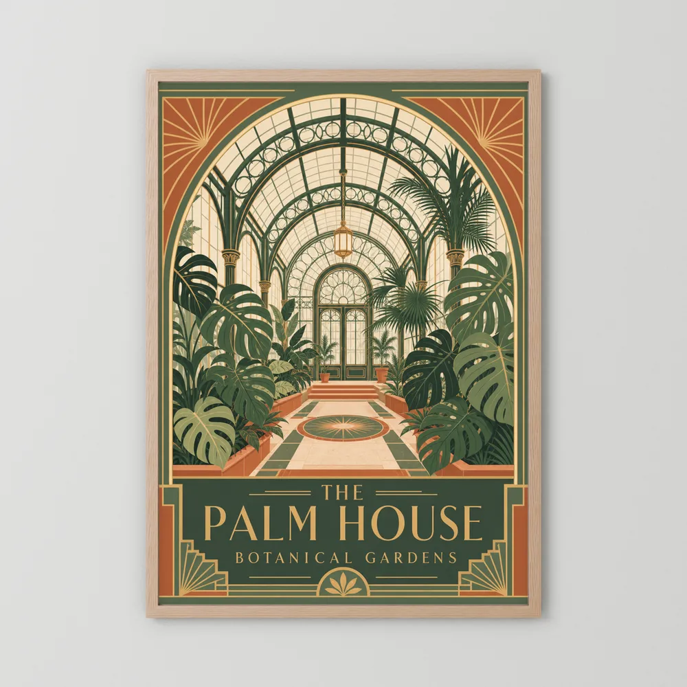 The Palm House: Botanical Gardens – Vintage Art Deco Conservatory Print