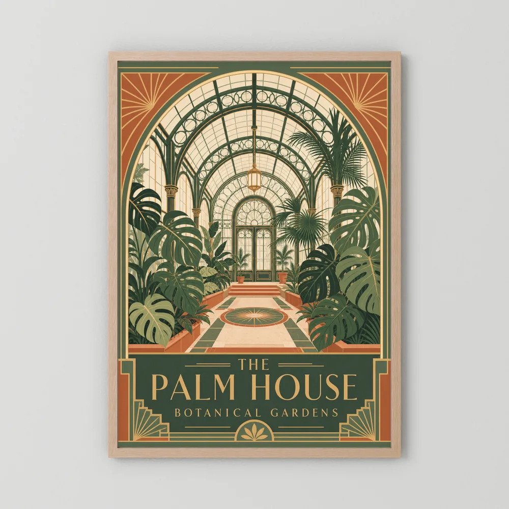 The Palm House: Botanical Gardens – Vintage Art Deco Conservatory Print
