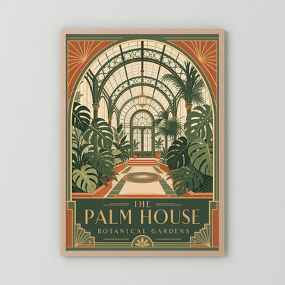 The Palm House: Botanical Gardens – Vintage Art Deco Conservatory Print