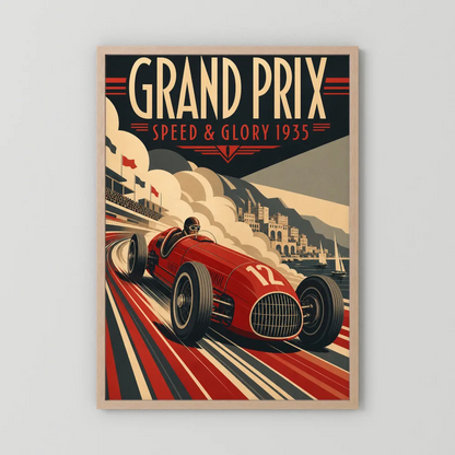 Grand Prix: Speed & Glory 1935 – Vintage Art Deco Racing Poster Print