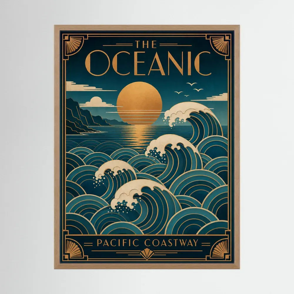 The Oceanic: Pacific Coastway – Vintage Art Deco Ocean Waves Print