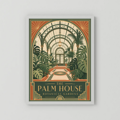 The Palm House: Botanical Gardens – Vintage Art Deco Conservatory Print