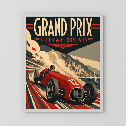 Grand Prix: Speed & Glory 1935 – Vintage Art Deco Racing Poster Print