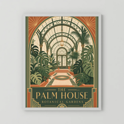 The Palm House: Botanical Gardens – Vintage Art Deco Conservatory Print
