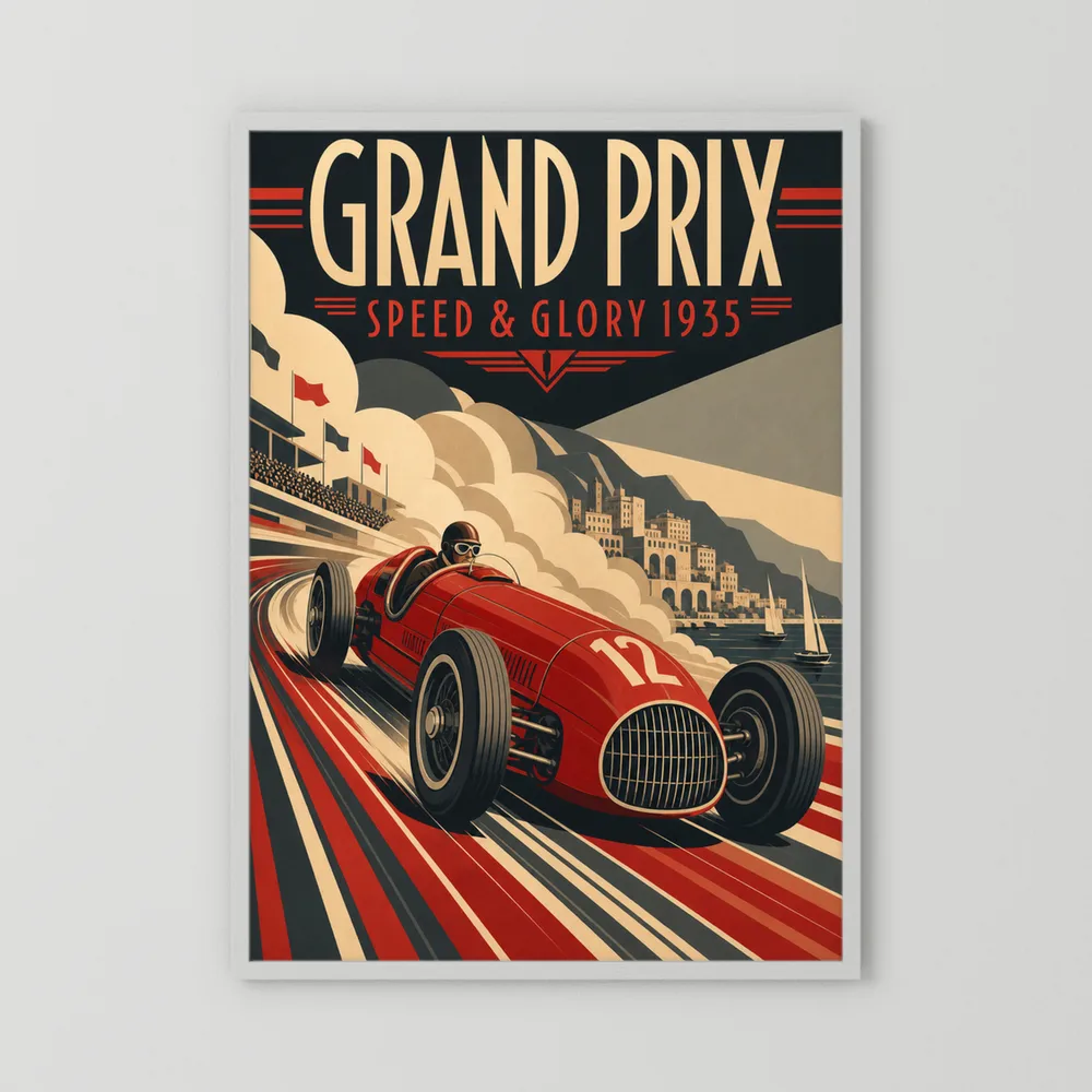 Grand Prix: Speed & Glory 1935 – Vintage Art Deco Racing Poster Print