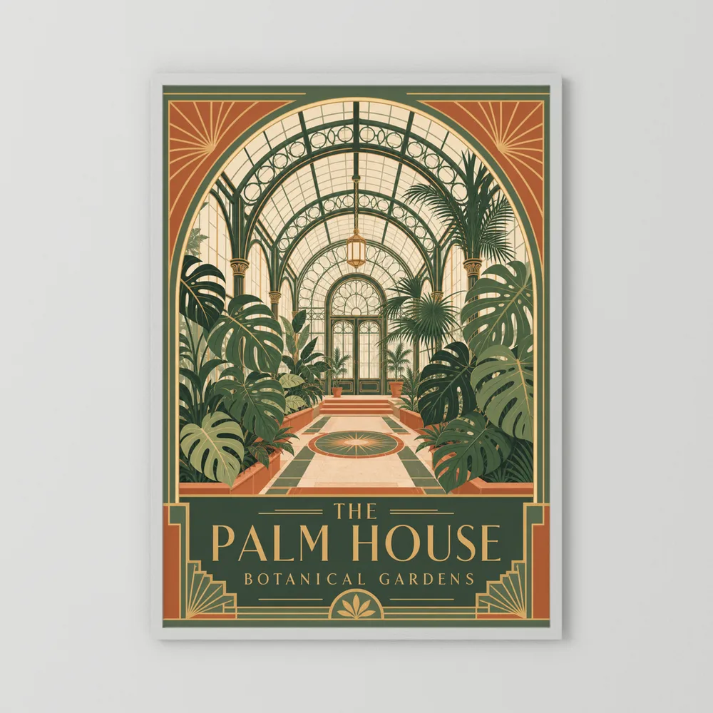 The Palm House: Botanical Gardens – Vintage Art Deco Conservatory Print
