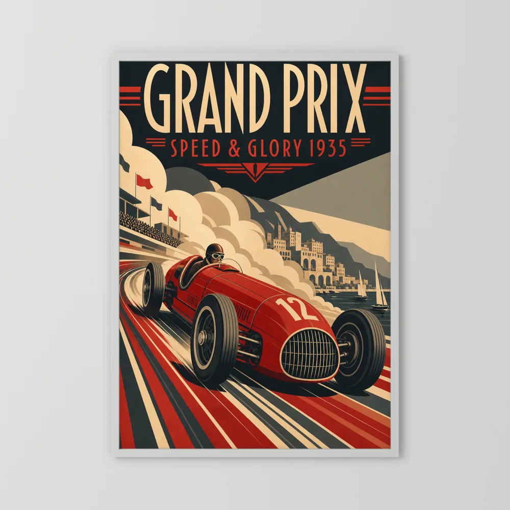 Grand Prix: Speed & Glory 1935 – Vintage Art Deco Racing Poster Print