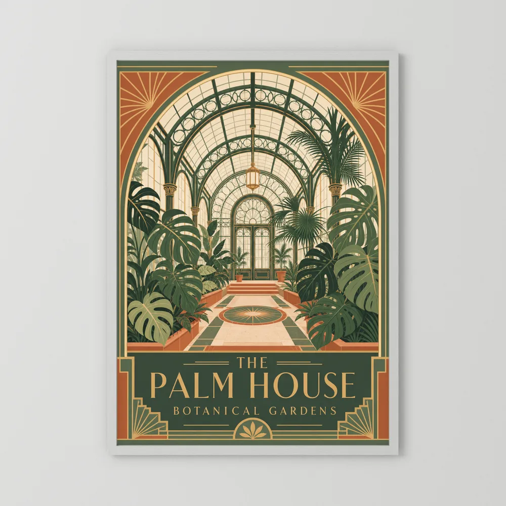 The Palm House: Botanical Gardens – Vintage Art Deco Conservatory Print