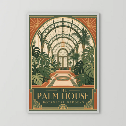 The Palm House: Botanical Gardens – Vintage Art Deco Conservatory Print