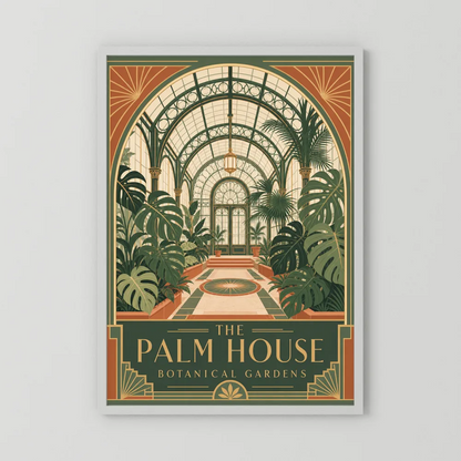 The Palm House: Botanical Gardens – Vintage Art Deco Conservatory Print