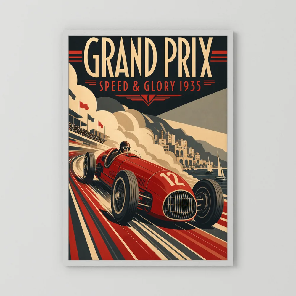 Grand Prix: Speed & Glory 1935 – Vintage Art Deco Racing Poster Print