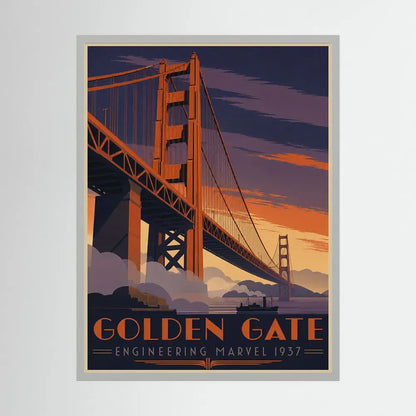 Golden Gate: Engineering Marvel 1937 – Vintage San Francisco Travel Poster Print