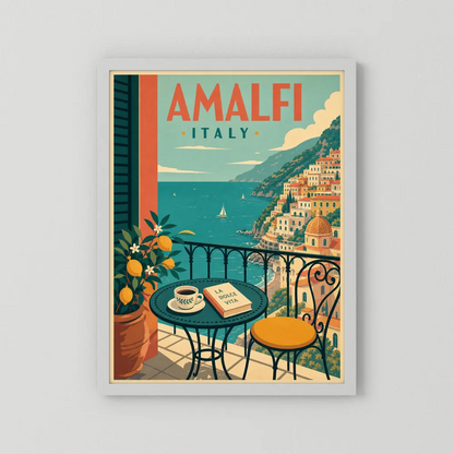 Amalfi Italy Coast Balcony Vintage Travel Poster Art Print