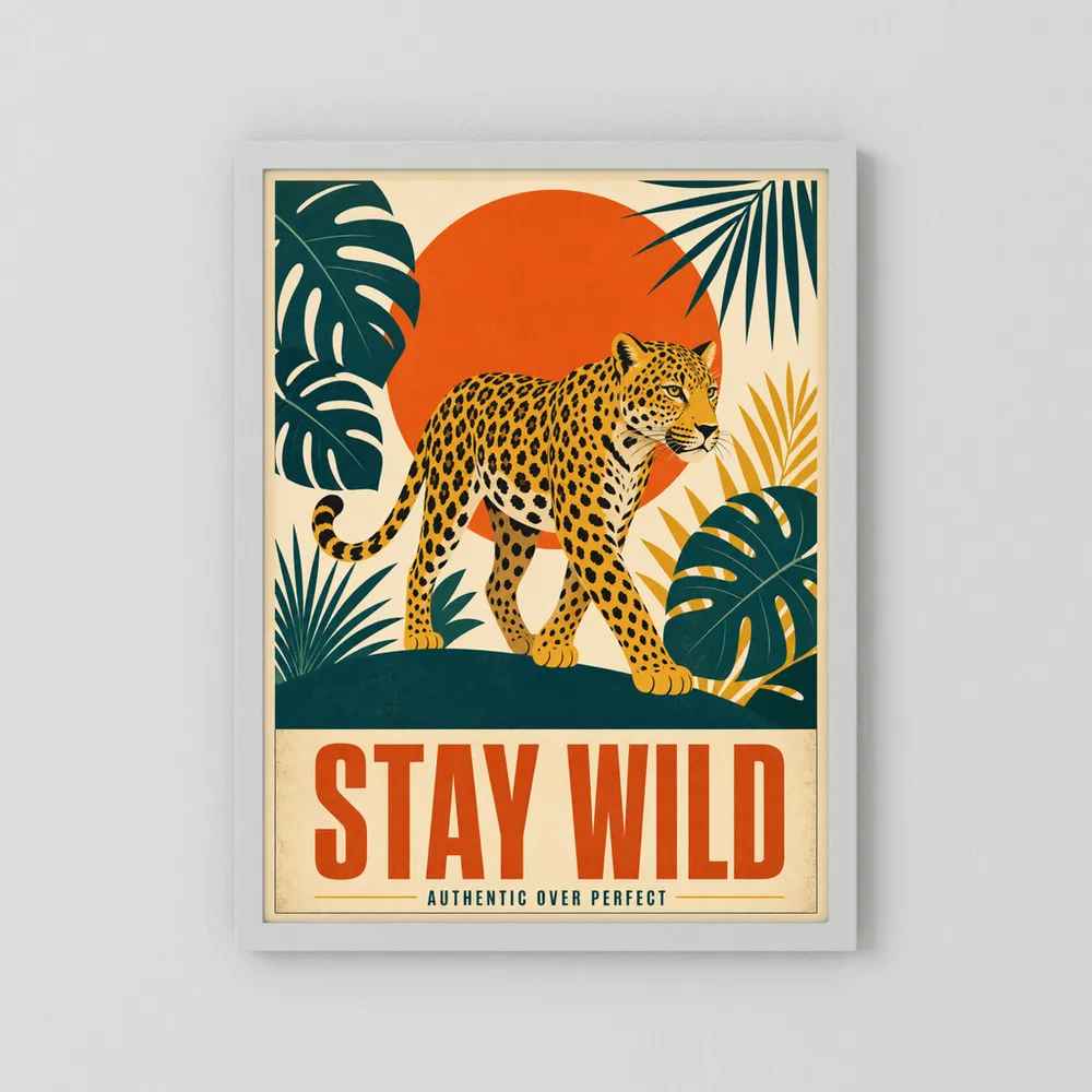 Stay Wild Leopard – Retro Jungle Art Print
