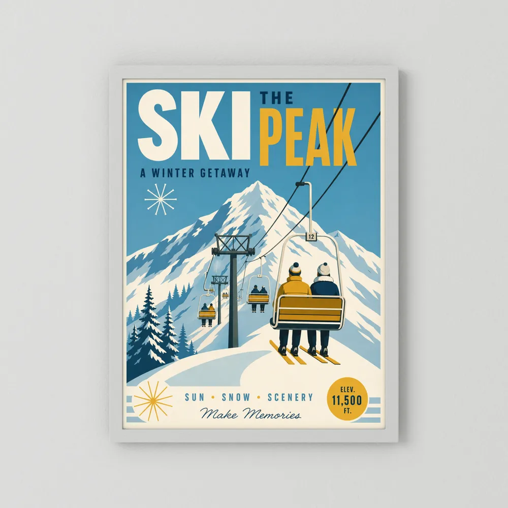 Ski The Peak Winter Getaway Retro Travel Art Print