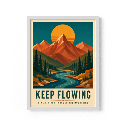 Keep Flowing – Retro Mountain & River Art Print