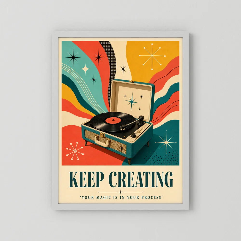 Keep Creating – Retro Vinyl Player Art Print