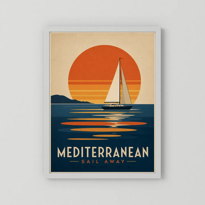 Mediterranean Sail Away Vintage Travel Poster Art Print