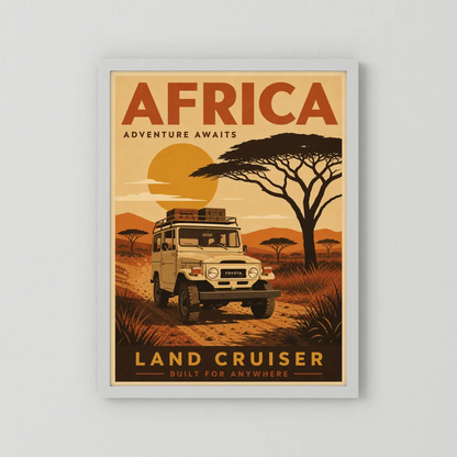 Africa Adventure Awaits Toyota Land Cruiser FJ40 Vintage Travel Poster Art Print