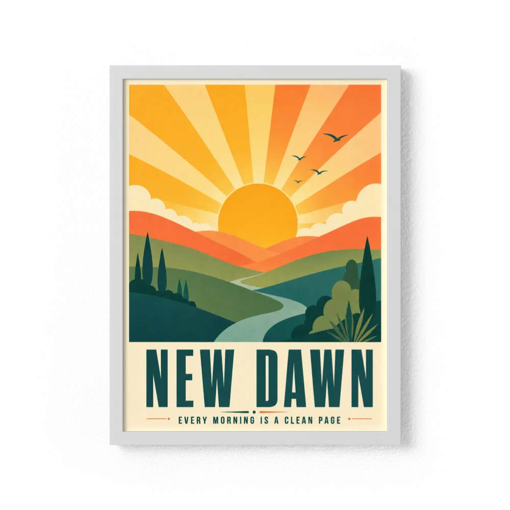 New Dawn – Retro Sunrise Landscape Art Print