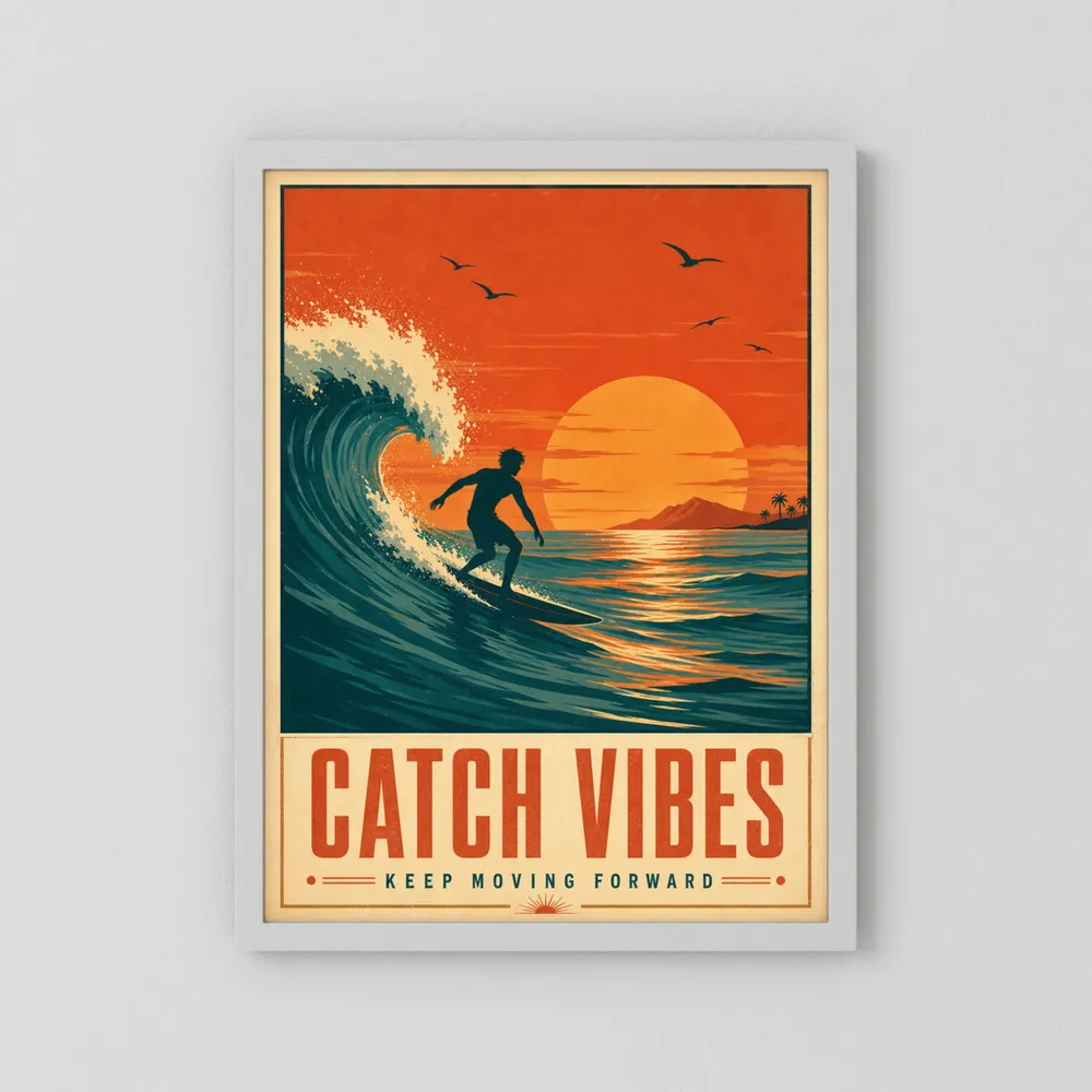 Catch Vibes – Retro Surfing Ocean Art Print