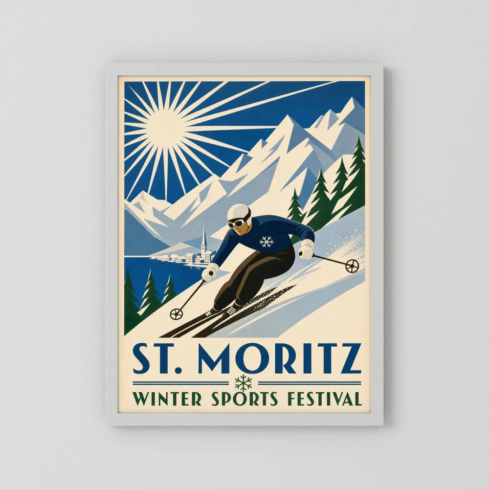 St. Moritz: Winter Sports Festival – Vintage Swiss Alps Ski Poster Print