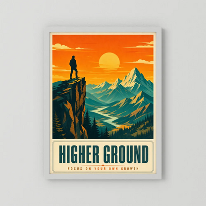 Higher Ground – Retro Mountain Landscape Art Print