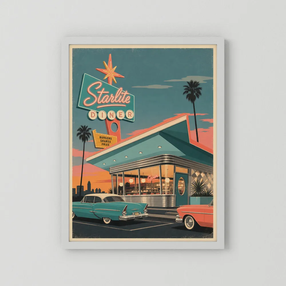 Starlite Diner Retro Americana Art Print
