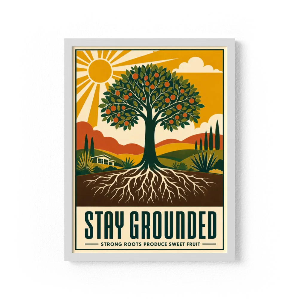 Stay Grounded – Retro Tree & Deep Roots Art Print