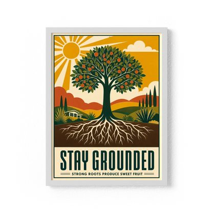 Stay Grounded – Retro Tree & Deep Roots Art Print