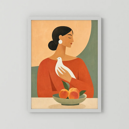 Woman Holding White Dove Minimalist Boho Art Print