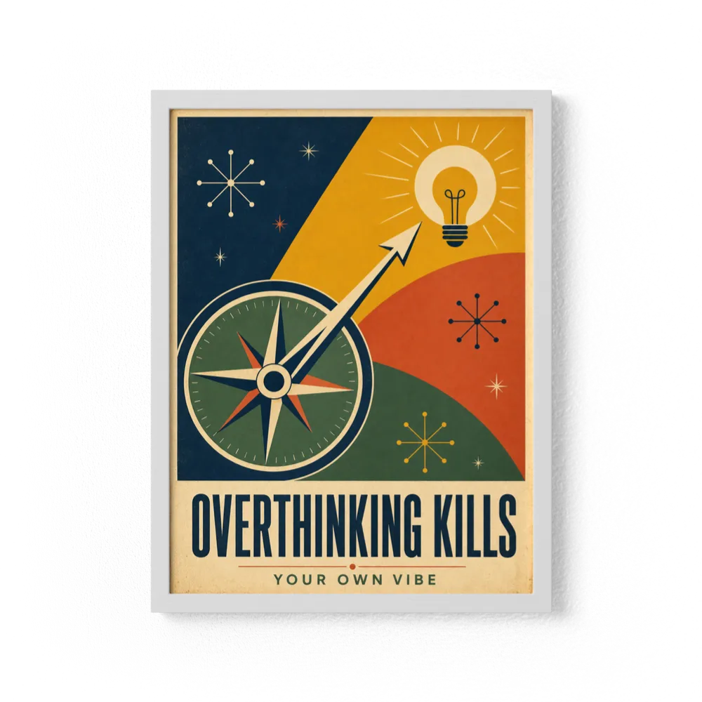 Overthinking Kills – Retro Compass & Idea Art Print