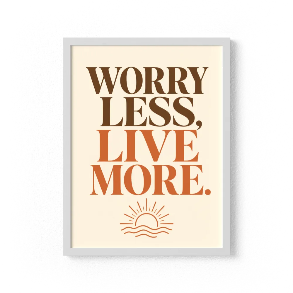 "Worry Less, Live More" Retro Sunset Art Print