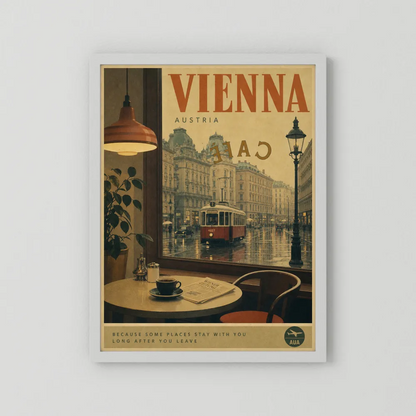 Vienna Austria Vintage Cafe Tram Travel Poster Art Print