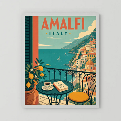 Amalfi Italy Coast Balcony Vintage Travel Poster Art Print