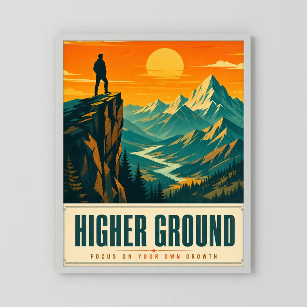 Higher Ground – Retro Mountain Landscape Art Print