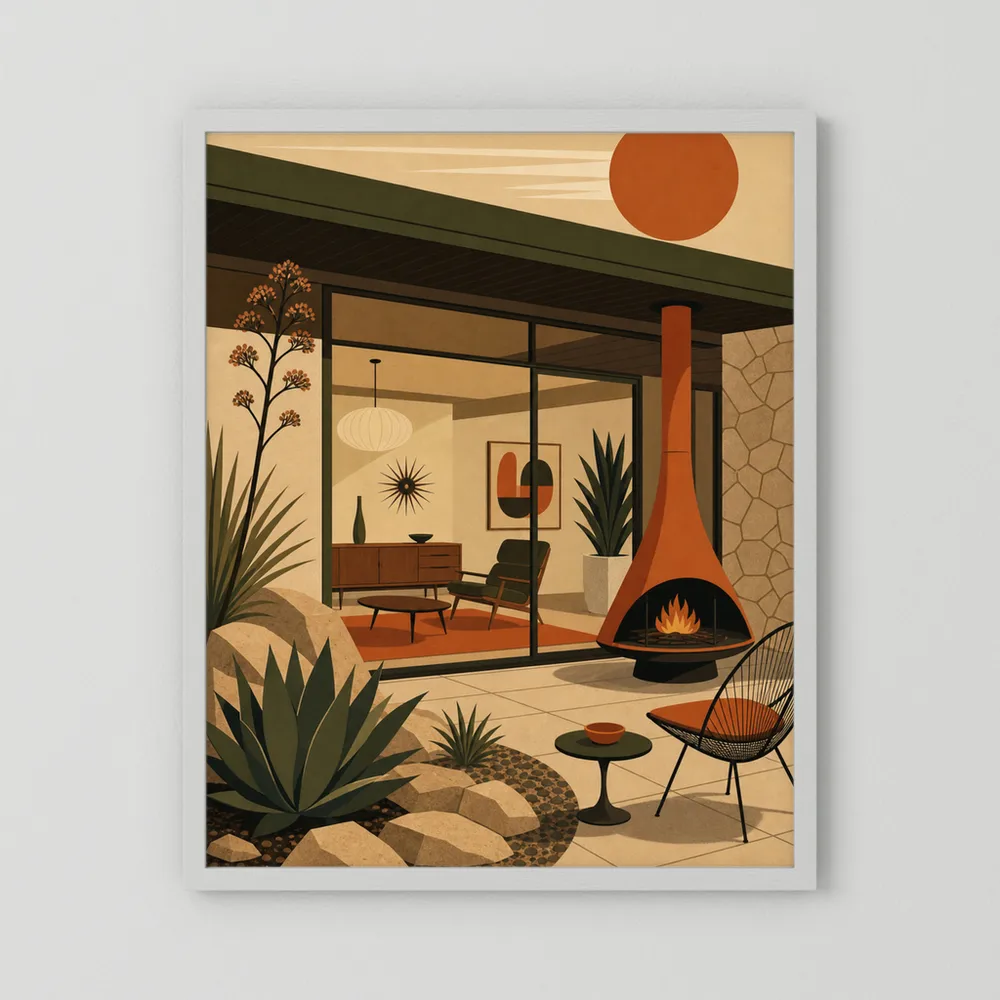 Mid-Century Modern Desert Oasis Art Print